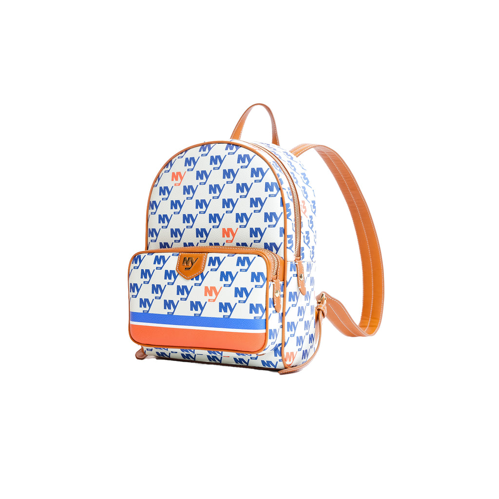 New York Islanders monogram cream backpack with blue and orange stripe