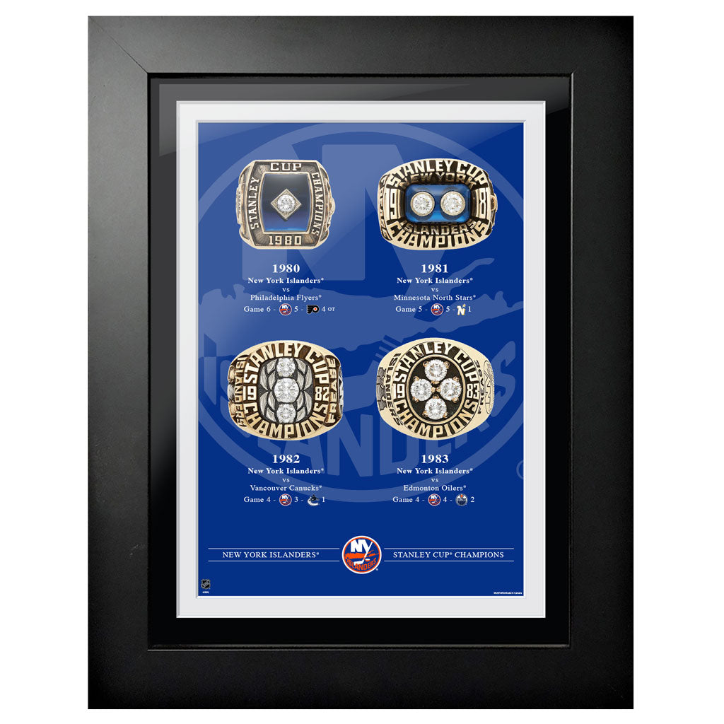 New York Islanders 12 x 16 Stanley Cup Rings Framed Artwork