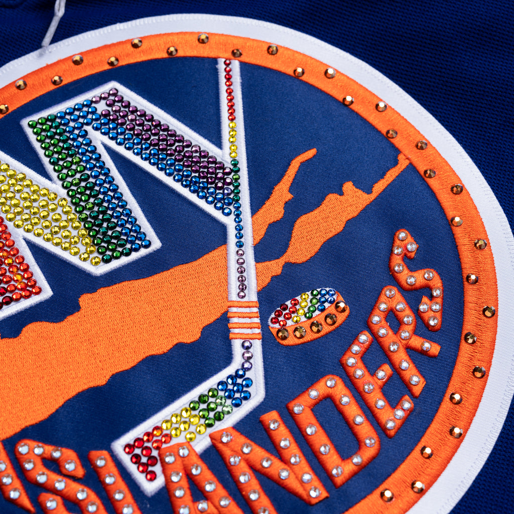 Home Islanders jersey embellished with crystal rainbow gems.