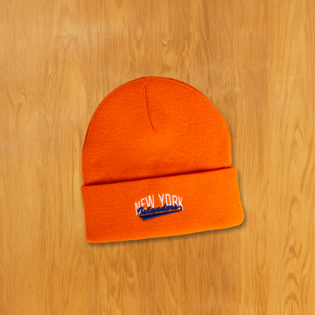 Islanders New York Script Orange Knit Hat