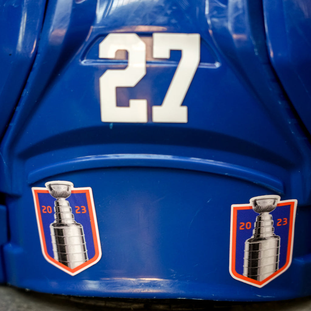 Anders Lee Game Used Royal Helmet