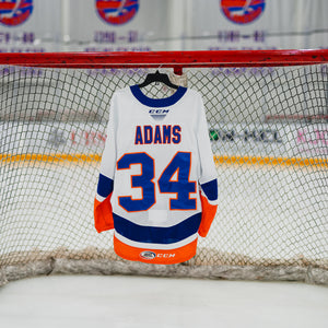 #34 Adams Bridgeport BPI White Game Used Jersey