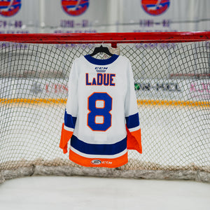 #8 LaDue Bridgeport BPI White Game Used Jersey