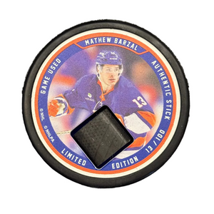 Barzal Game Used Stick Puck