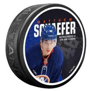 New York Islanders Centerfold Puck | Matthew Schaefer