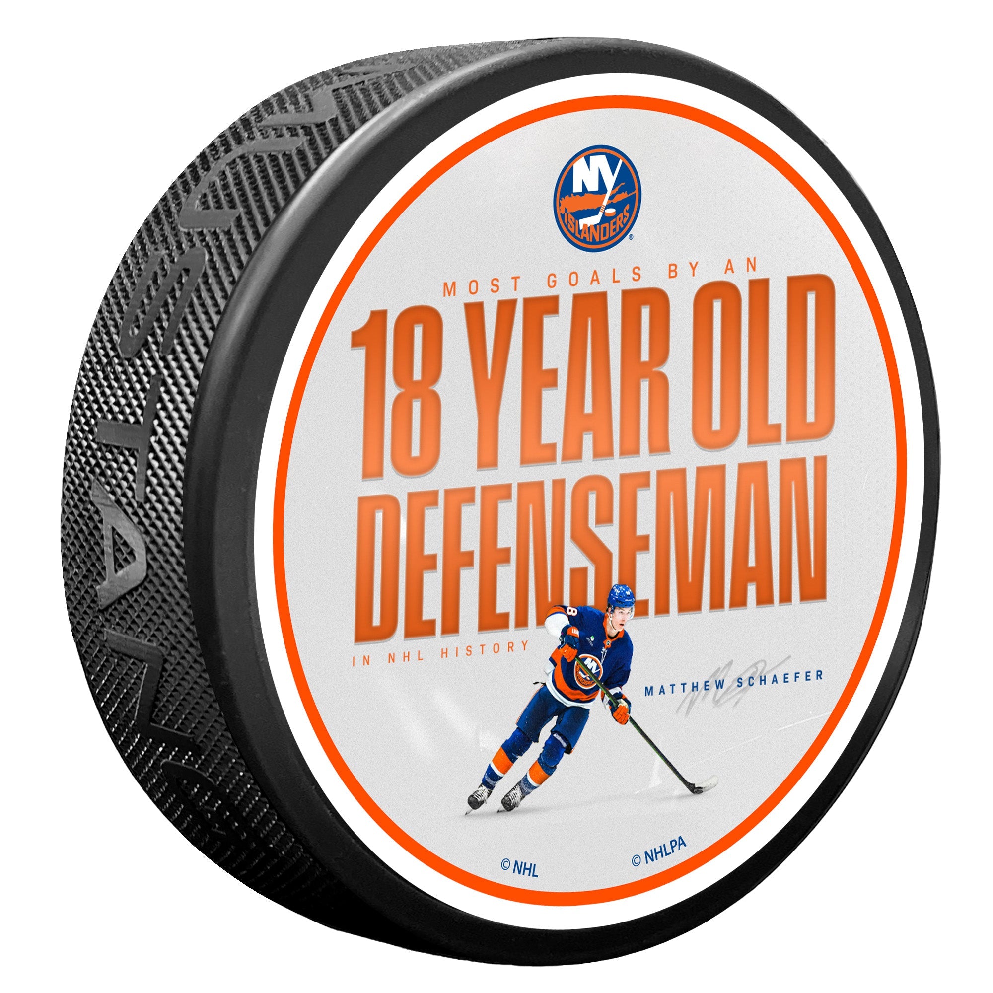 #48 Schaefer Milestone Puck | Most Goals for 18 Year Old Defenseman ...