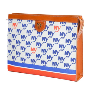 New York Islanders cream monogram pochette with blue, white, and orange stripe