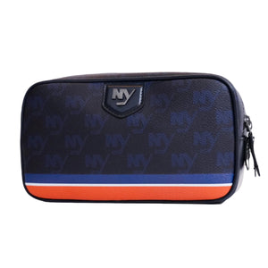 New York Islanders nero monogram dopp kit with blue, white, and orange stripe