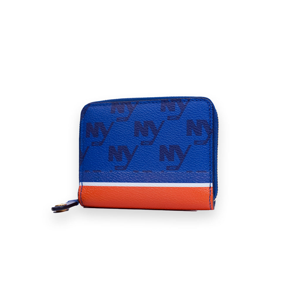 New York Islanders royal blue monogram small wallet with blue, white, and orange stripe