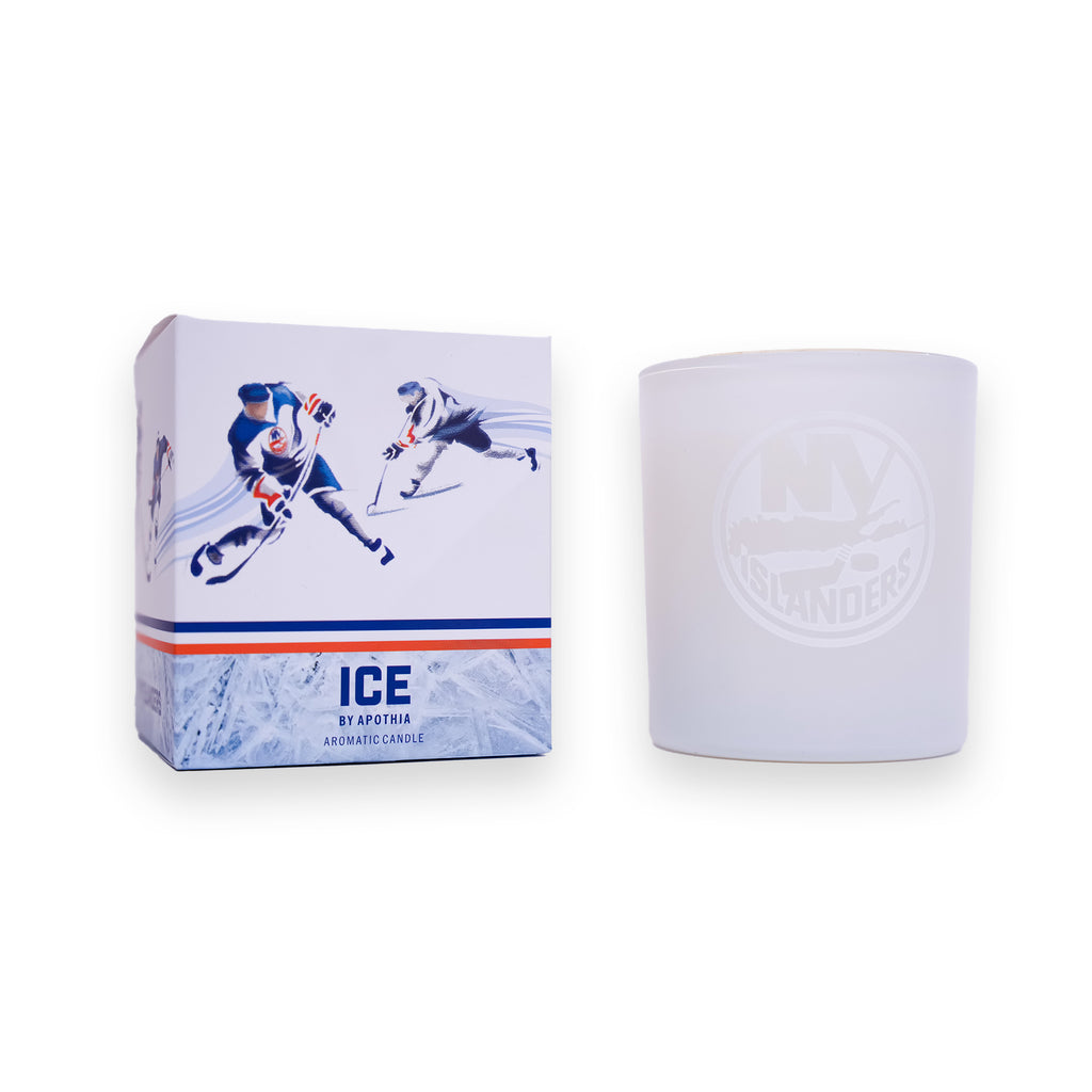 New York Islanders ice candle with white primary logo made by Apothia