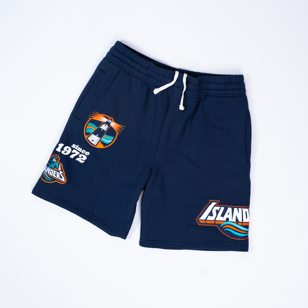 New York Islanders navy fisherman patch shorts made by Mitchell and Ness