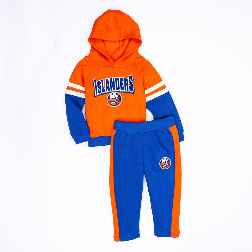 New York Islanders Toddler orange and blue fleece set with white and orange stripe