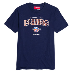 New York Islanders navy short sleeve tee with primary logo arch made by CCM