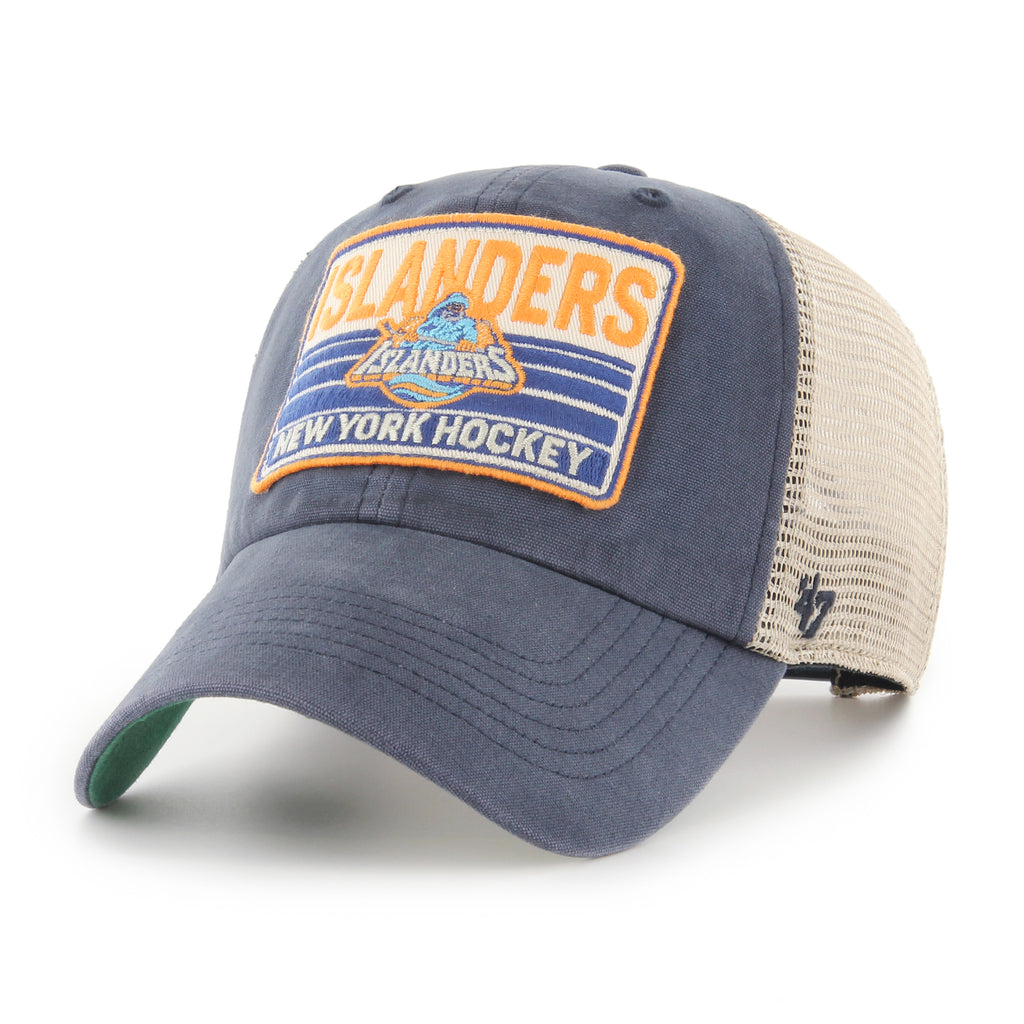 New York Islanders navy four stroke clean up hat with fisherman logo made by '47 Brand