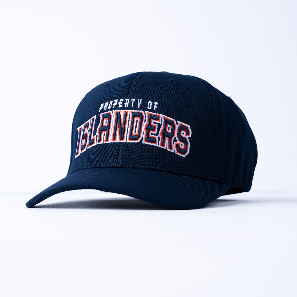New York Islanders navy hat with orange and white lettering made by CCM