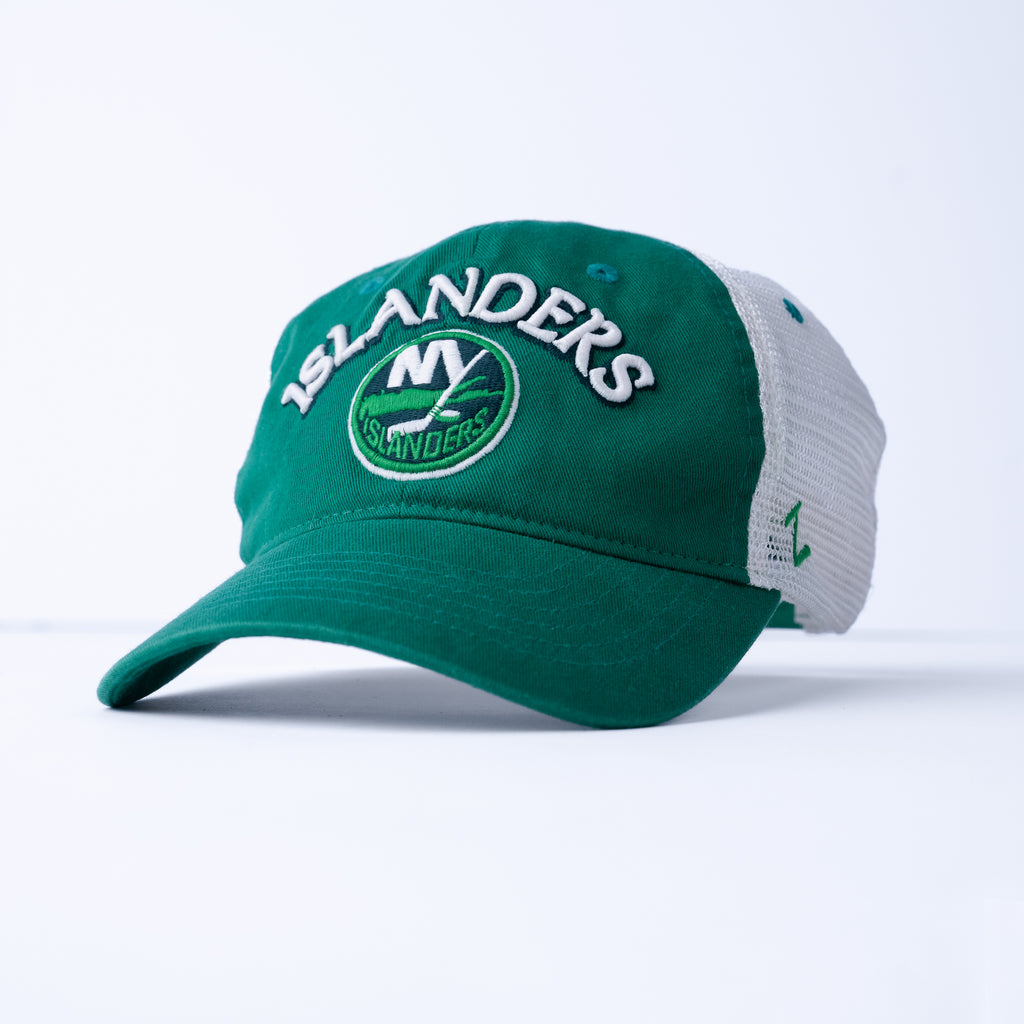 New York Islanders green and white St Patricks Day hat with green primary logo made by Zephyr