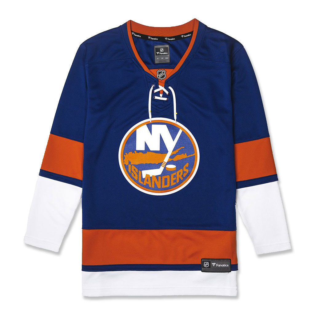 New York Islanders Womens blue home primary jersey with orange and white stripe made by Fanatics