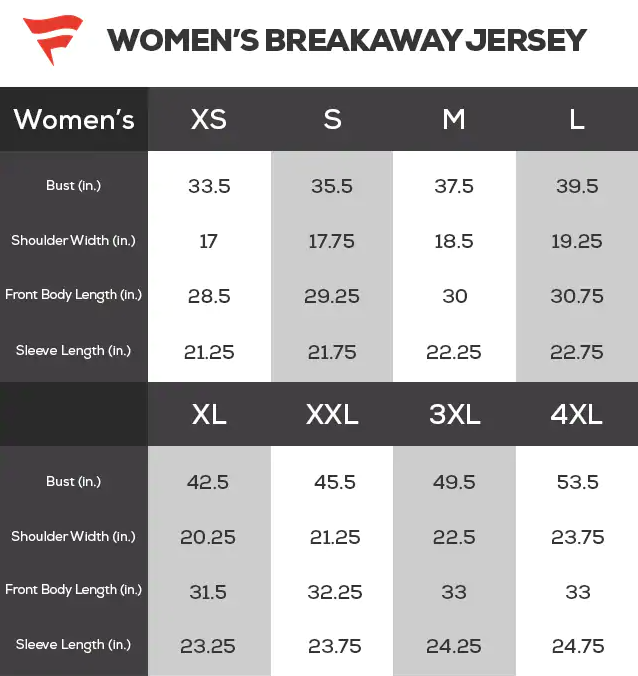 Fanatics Womens Jersey Size Chart