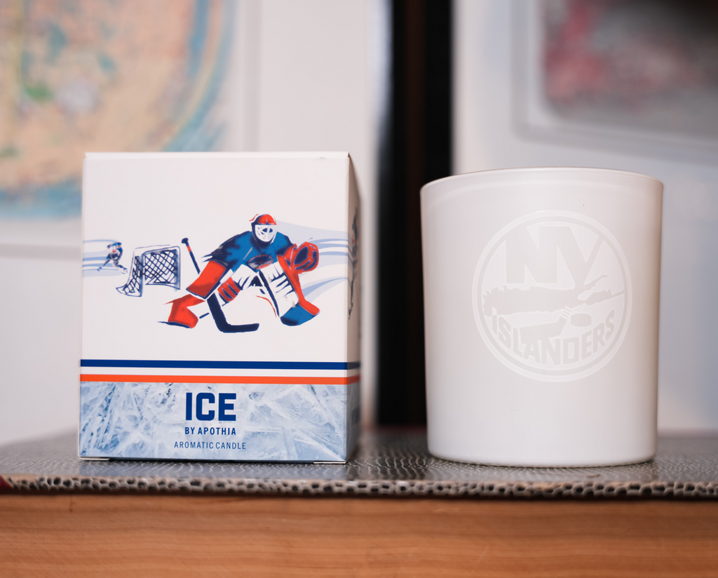 New York Islanders ice candle with white primary logo made by Apothia