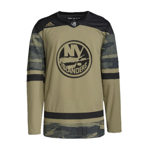 Islanders Pro Military jersey with black primary logo on the front and camo stripes.